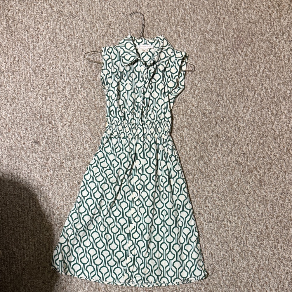 Monteau Green and White Geometric Midi Dress